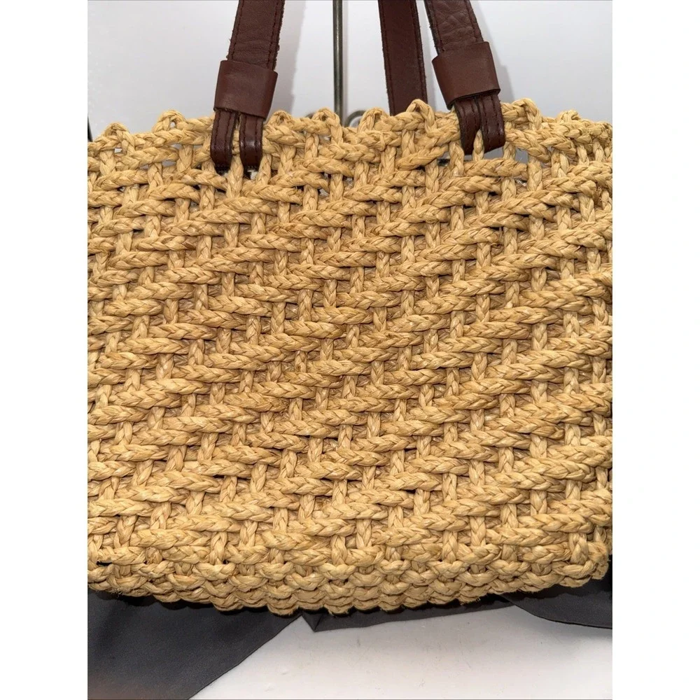 Express Bag Straw Boho Small Tan Animal Print Lining Zipper Closure Summer Purse